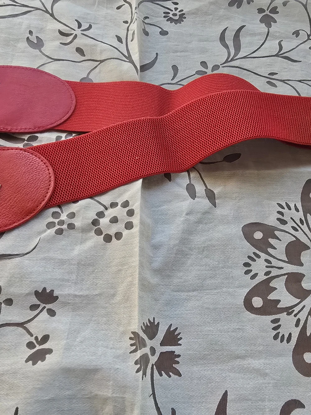 Red Elastic Waist Belt with Gold Floral Accent